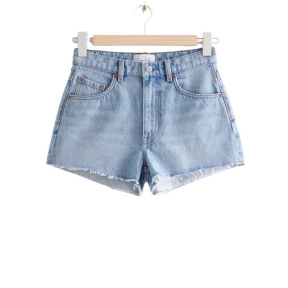 & Other Stories Dream Cut Light Wash Destroyed 100% Organic Cotton Jean Shorts - Picture 4 of 13